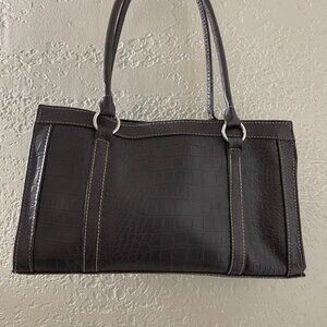 Sag Harbor Faux Croc Crocodile‎ Handbag Large Purse Dark Brown 13" width